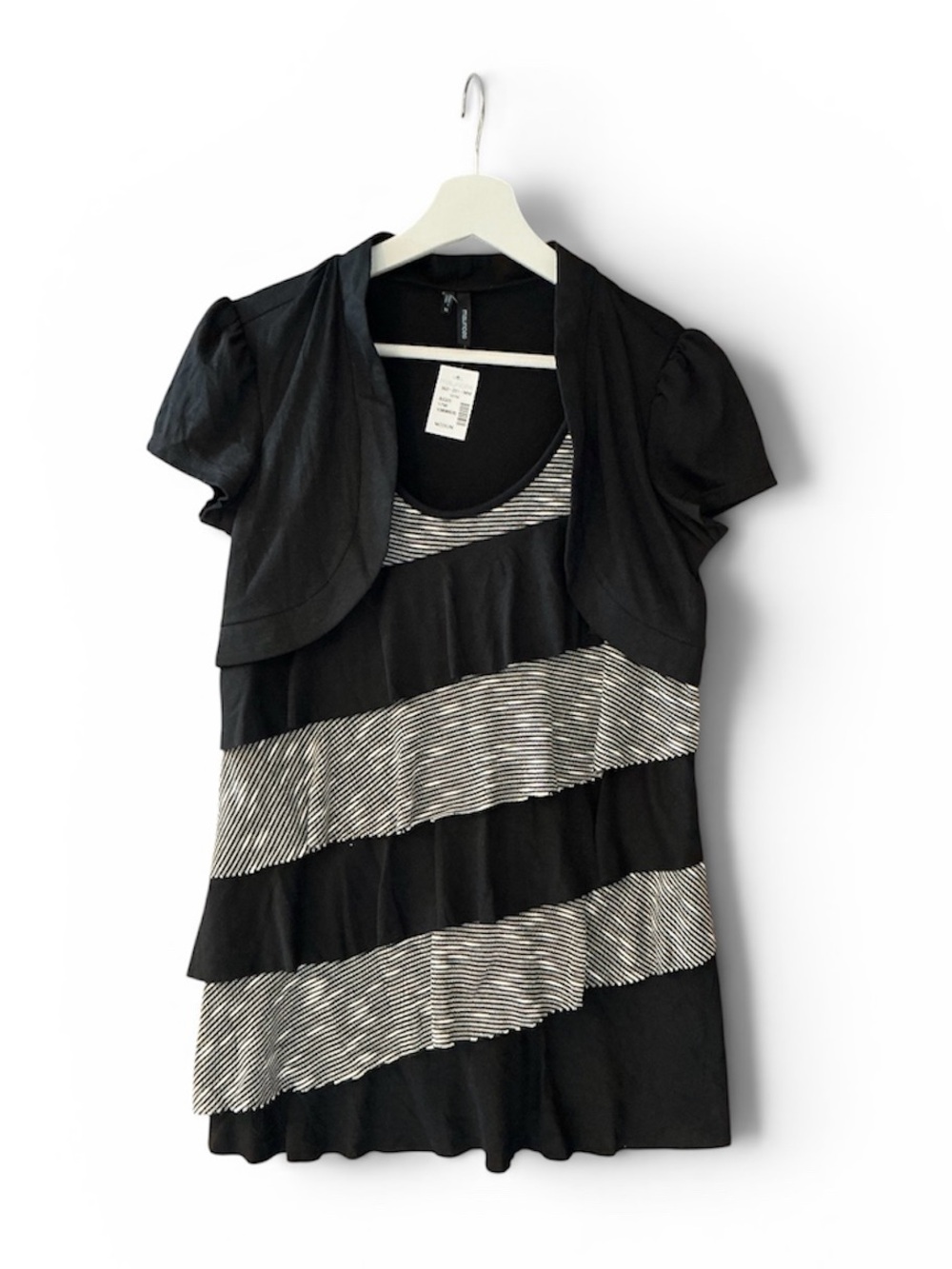 NWT - Maurices Black Tunic with White and Black Striped Diagonal Stripe Panels